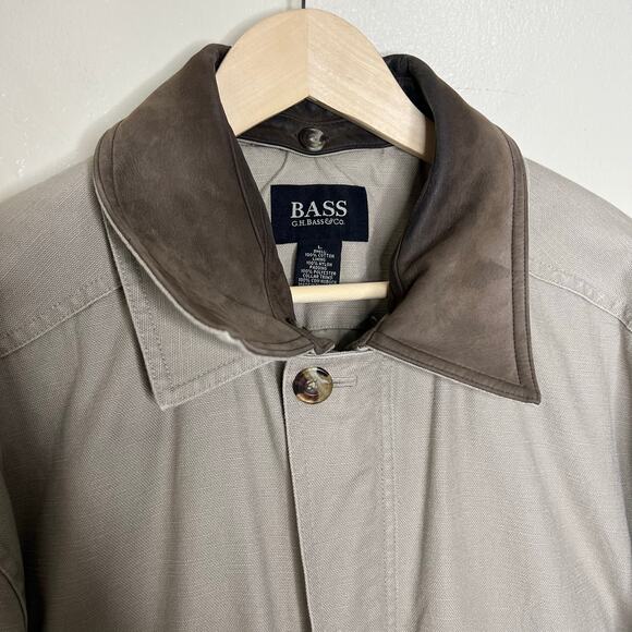 GH Bass Barn Chore Jacket Large Mens Quilted Canvas Leather Collar Outdoor Coat - Picture 9 of 12